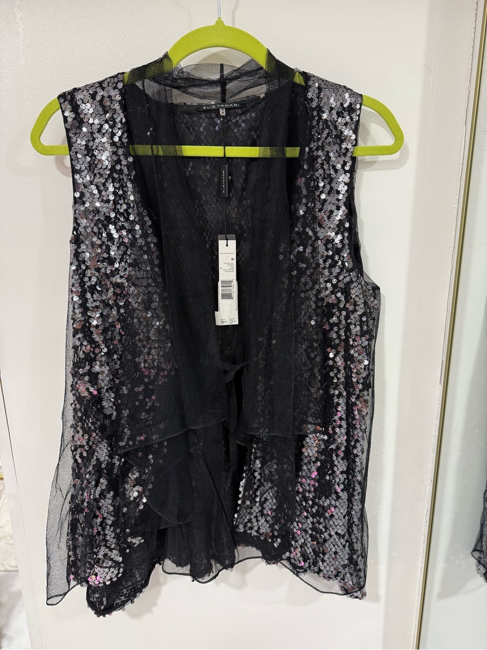 Elie Tahari Black Sequined Mesh Sleeveless Tunic